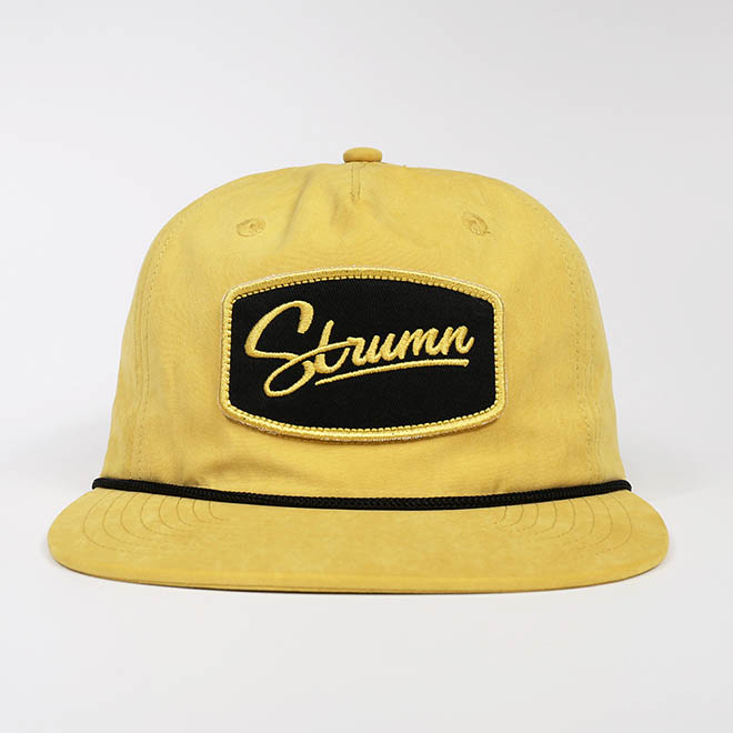 Custom 5 Panel Unstructured Cotton Polyester Woven Patch Applique Logo Flat Brim Hat Snapback Cap
