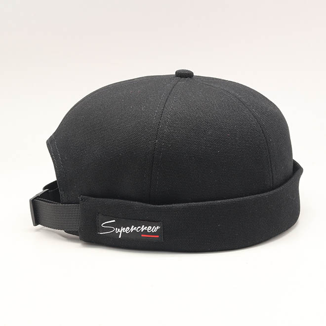 Custom Polyester 6 Panel Woven Label Applique Logo Docker Hat Brimless Cap