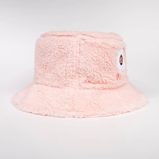 Custom Winter Warm Women Fur Embroidery Logo Cartoon Bucket Hat