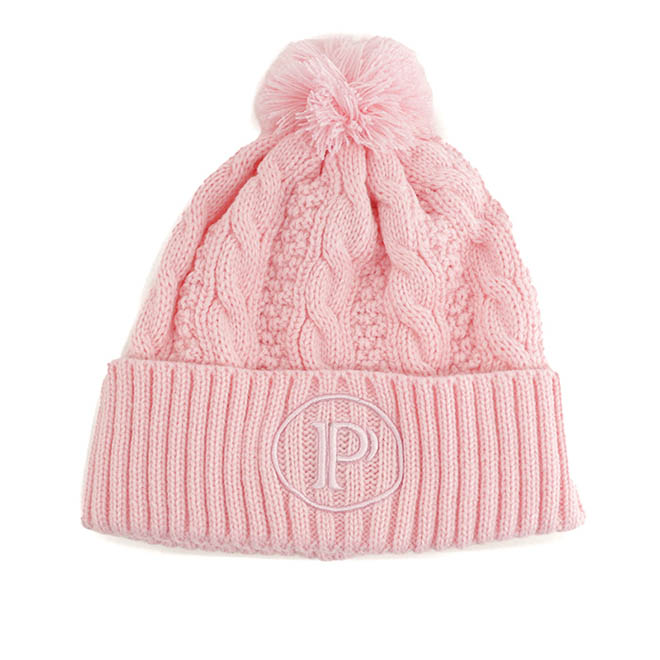 Custom Pom 3D Embroidery Logo Plain Women Knitted Cap Winter Hat