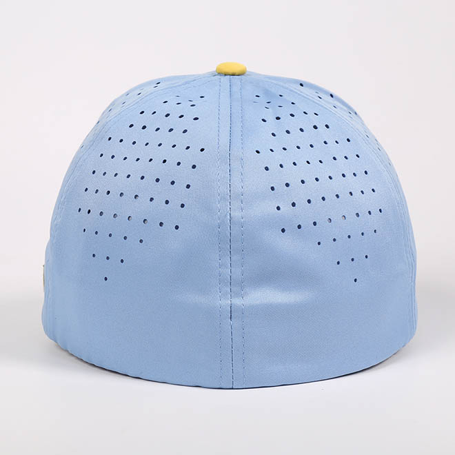 Custom 6 Panel Polyester 3D Embroidery Logo Laser Cut Hole Closed Back Fitted Hat Baseball Cap