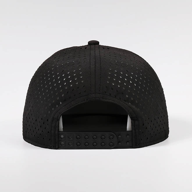 Custom 7 Panel Polyester TPU Patch Logo Laser Cut Hole Flat Brim Hat Snapback Cap