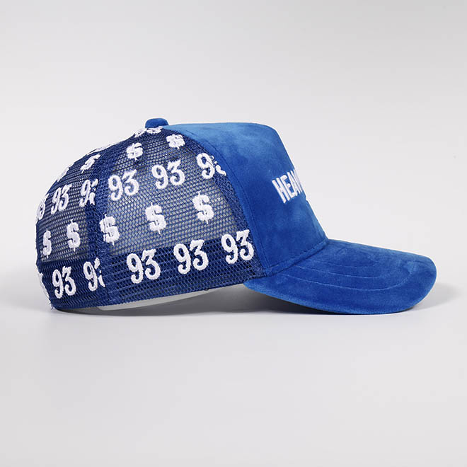 Custom 5 Panel Velvet 3D Embroidery Logo Men Women Mesh Cap Trucker Hat