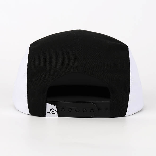 Custom 5 Panel Hat Cotton 2 Tone Leather Patch Logo Flat Brim Camp Cap