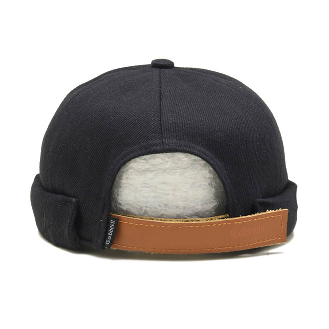 Custom 6 Panel Leather Back Strap Cotton Embroidery Logo Docker Hat Brimless Cap