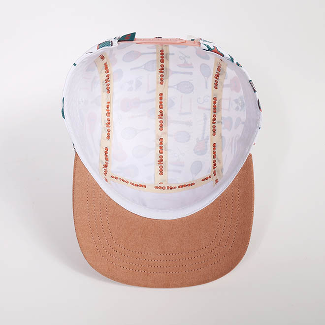 Custom 5 Panel Hat Polyester Sublimation Printed Leather Patch Logo Suede Brim Camp Cap