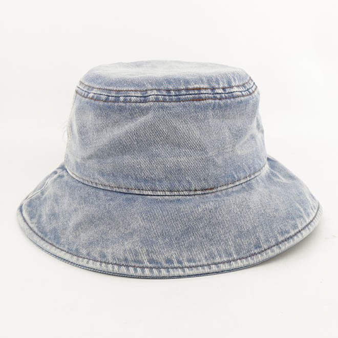 Custom Fashion Women Washed Denim Embroidery Logo Wide Brim Bucket Hat