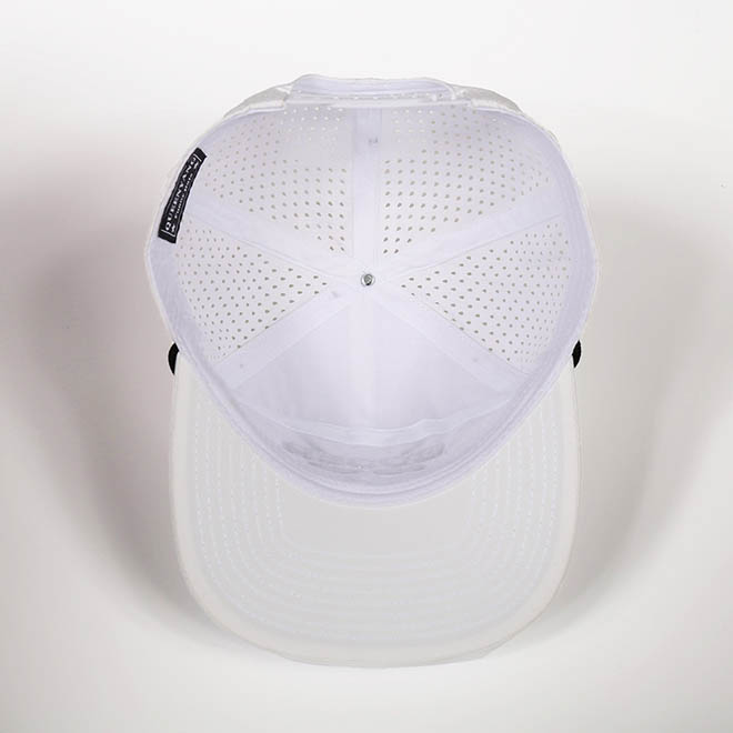 Custom 7 Panel Polyester Applique Embroidery Patch Logo Laser Cut Hole Flat Brim Rope Hat Snapback Cap