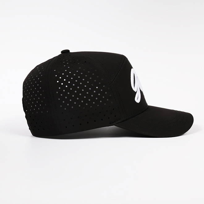 Custom 7 Panel Polyester Laser Cut Hole 3D Embroidery Logo Baseball Hat Cap