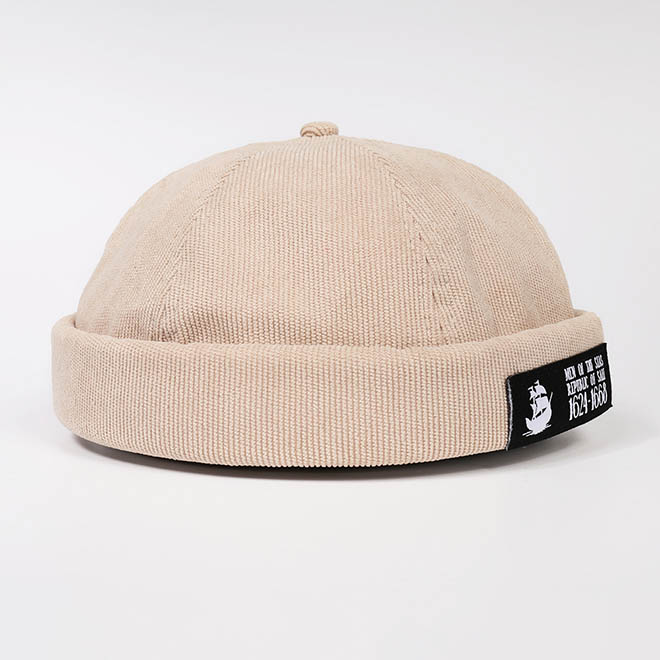 Custom 6 Panel Corduroy Woven Label Patch Logo Leather Back Strap Docker Hat Brimless Cap