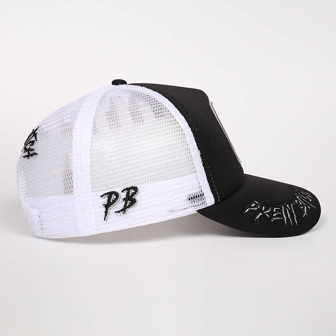 Custom 5 Panel 3D Embroidery Logo Applique Foam Mesh Cap Trucker Hat