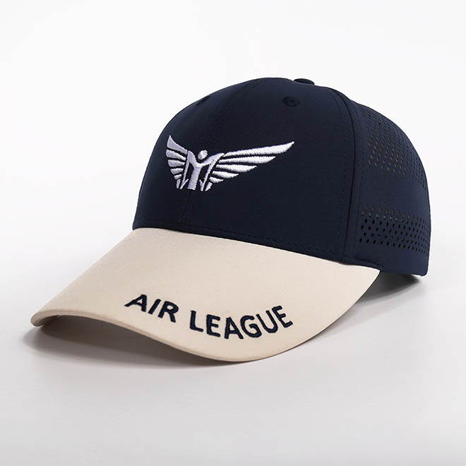 Custom 6 Panel Polyester 2 Tone Embroidery Logo Laser Cut Hole Baseball Cap