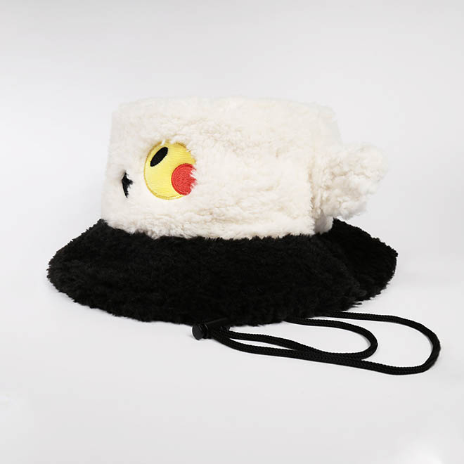 Custom Women Faux Fur Embroidery Logo Wide Brim Rope Winter Bucket Hat