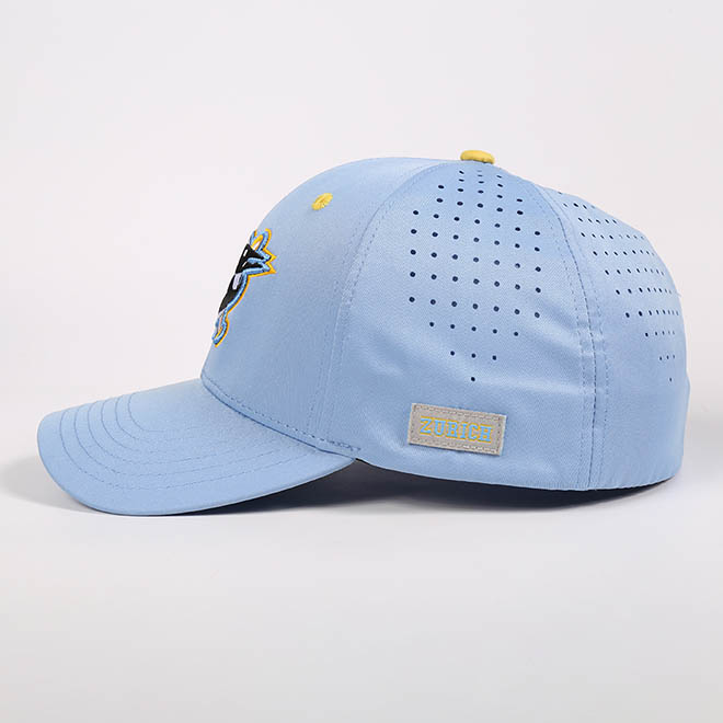 Custom 6 Panel Polyester 3D Embroidery Logo Laser Cut Hole Closed Back Fitted Hat Baseball Cap