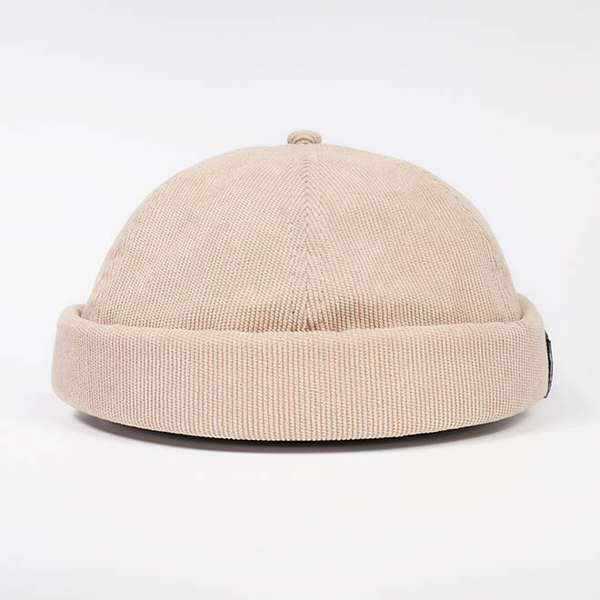 Custom 6 Panel Corduroy Woven Label Patch Logo Leather Back Strap Docker Hat Brimless Cap