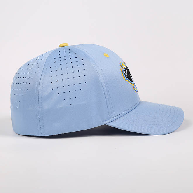 Custom 6 Panel Polyester 3D Embroidery Logo Laser Cut Hole Closed Back Fitted Hat Baseball Cap