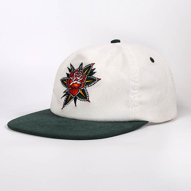 Custom 5 Panel Corduroy Embroidery Logo Unstructured Flat Brim Hat Snapback Cap