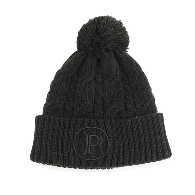 Custom Pom 3D Embroidery Logo Plain Women Knitted Cap Winter Hat