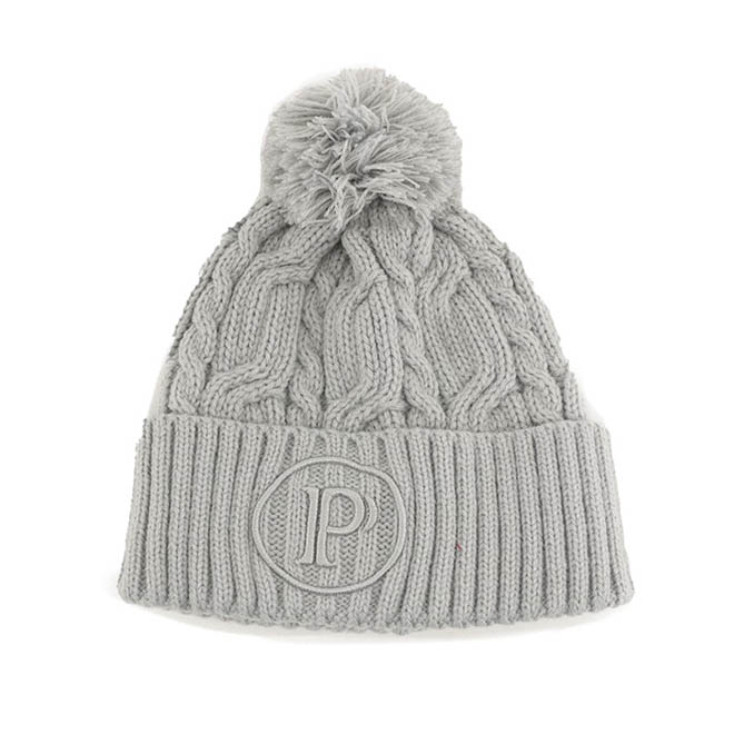 Custom Pom 3D Embroidery Logo Plain Women Knitted Cap Winter Hat